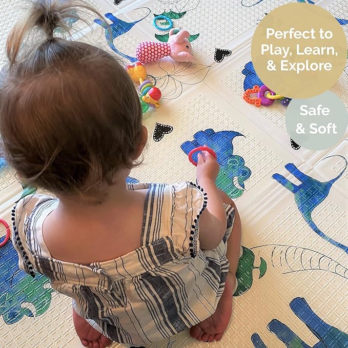 JumpOff Jo Foldable Foam Play Mat – Large Waterproof Baby & Toddler Activity Floor Mat, Double-Sided 70 x 59 Inch Play Surface