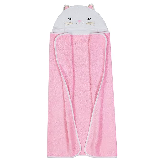 Just Born Boys and Girls Newborn Infant Baby Toddler Hooded Bath Towel, Pink Kitty, One Size