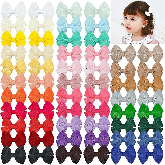 CellElection 60Pcs Hair bow Clips 2Inch Mini Hair Clips for Baby Fine Hair Grosgrain Ribbon Bows 30 Colors in Pairs