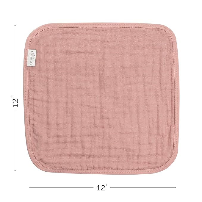 Natemia Muslin Baby Washcloths for Newborn - Premium Wash Cloths for Babies, Super Absorbent and Ultra Soft Rayon Made from Bamboo, 6 Layer Baby Girl and Baby Boy Washcloths, 5 Piece Set