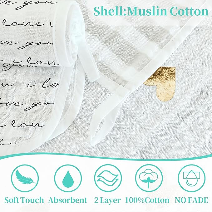 VOOVA & MOVAS 6 Pack 100% Muslin Cotton Baby Washcloths with Handing Loop | 13x13 Inches | Highly Absorbent | Ultra-Soft Newborn Burp Cloths | Perfect Set |Golden Love & Grapheme Love Patten