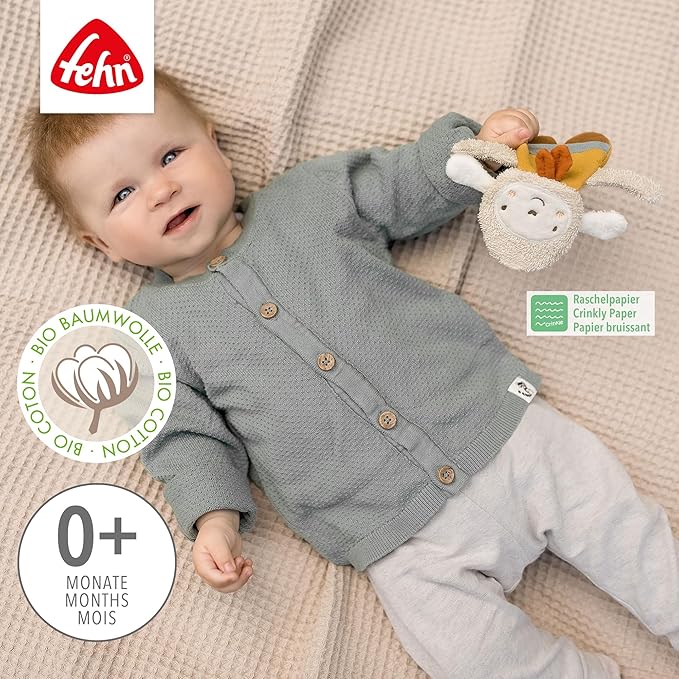 Fehn fehnNATUR rustling sheep - Activity Soft Toy for Grasping and Playing - Motor Skills Toys & Rustling Toys for Babies and Young Children from 0+ Months
