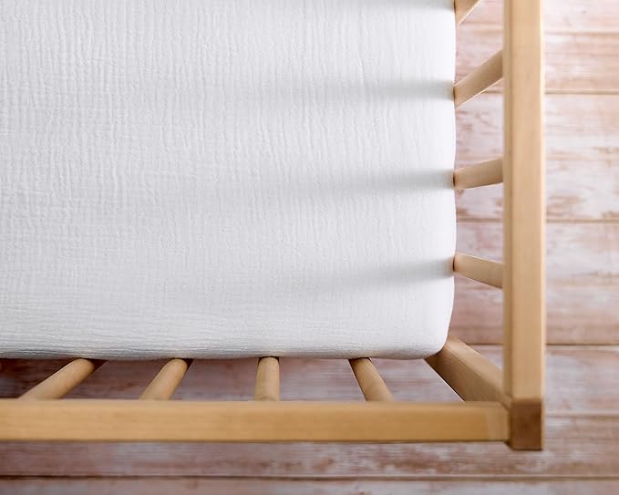 Meracorallo Muslin Mini Crib Sheet, Pack n Play Fitted Sheet, Soft and Breathable Pack and Play Playard Mattress Sheet for Baby Boys and Girls, White