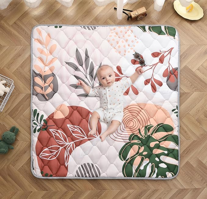 TADO MUSLIN Baby Play Mat 50x50 Inch, Thickened Soft Floor Mat for Playpen, Machine Washable Foam Crawling Mat with Non-Slip Bottom for Babies and Toddlers, Foldable Padded Playmat