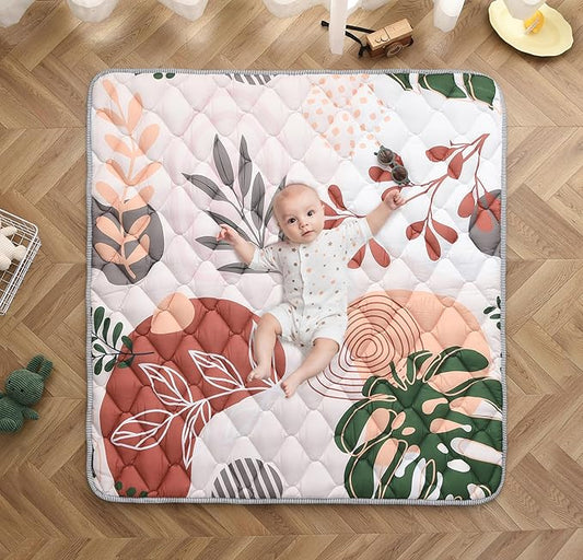 TADO MUSLIN Baby Play Mat 50x50 Inch, Thickened Soft Floor Mat for Playpen, Machine Washable Foam Crawling Mat with Non-Slip Bottom for Babies and Toddlers, Foldable Padded Playmat