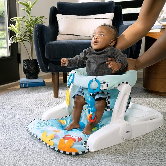 Baby Einstein Unisex Sea of Support 2 in 1 Sit Up Floor Seat with Soft Seat Pad, Store Tray, and Sea of Sensory Details, Multicolor