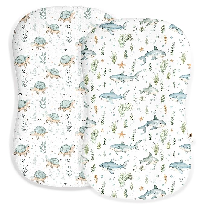 Baby Lounger Cover for Boys and Girls, Soft Breathable Polyester Cover, Fits Most Lounger Pillows, Cute Patterns, Durable and Machine Washable (Turtle & Shark, Envelope)