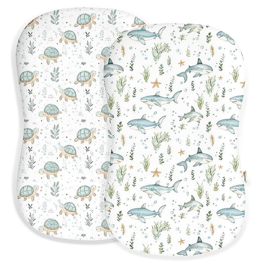 Baby Lounger Cover for Boys and Girls, Soft Breathable Polyester Cover, Fits Most Lounger Pillows, Cute Patterns, Durable and Machine Washable (Turtle & Shark, Envelope)