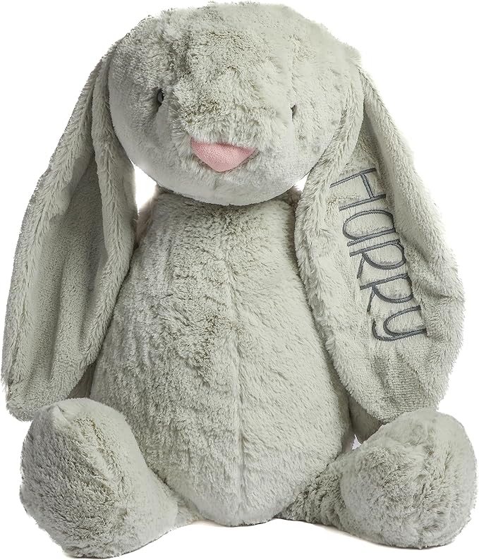Personalized Super Soft Plush Bunny - Stuffed Animal Toy for Kids - Custom Gift with Embroidered Name on Ear for Easter, (Gray, Large)