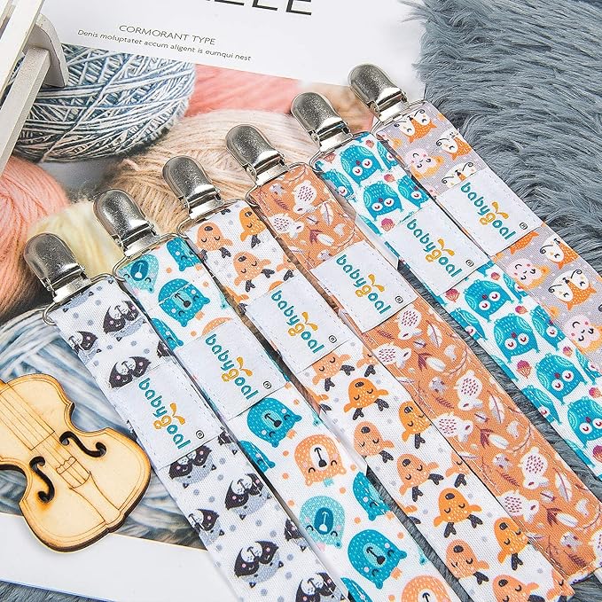 babygoal Baby Animal Pacifier Clips, 6 Pack Pacifier Holder Clip for Baby Boys and Girls Fits Most Pacifiers and Binkies