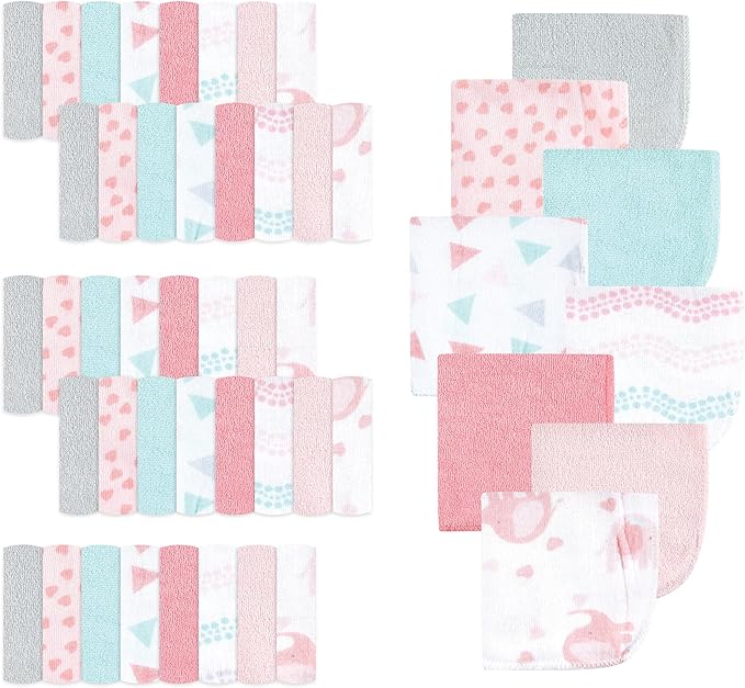 Luvable Friends Unisex Baby Cotton Rich Washcloths, Girl Basic Elephant, One Size