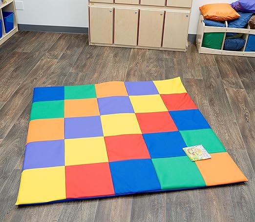 Children's Factory Patchwork Crawly Mat, Cushioned Floor Mat for Kids, Daycare Mat for Babies