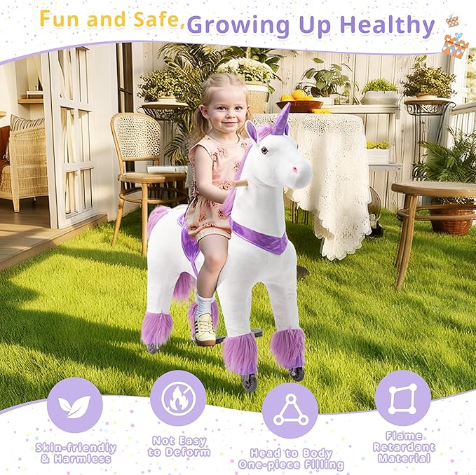 Pipleo Ride on Unicorn Toy for Kids 4 to 9 Years, Unicorn Ride on Toy, Ride on Unicorn Mechanical Plush Animal, No Battery or Electricity, Max Load 165 LBS - Purple