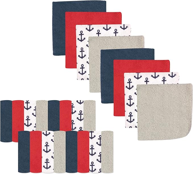 Luvable Friends Unisex Baby Super Soft Bundle Washcloths, Anchor, One Size