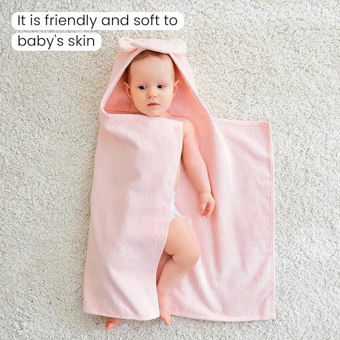 Softan 2 Pack Baby Hooded Towels, Premium Soft Cotton Baby Bath Towels with Hood, Extra Thick and Super Absorbent, Essential for Newborns, Infants and Toddlers (Pink Elephant & White Unicorn)