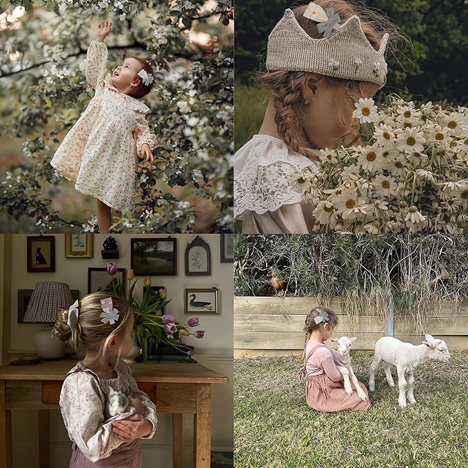 Baby Girl Hair Clips With Bow Holder 18 PCS Daisy Embroidered Hair Bow Handmdade Flower Bouquet,Fully Lined Alligator Clips,Hair Accessories for School Age Girls Toddler Kids by FANCY CLOUDS