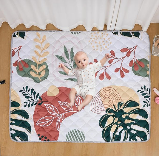 TADO MUSLIN Baby Play Mat 71x59 Inch, Thickened Soft Floor Mat for Playpen, Machine Washable Foam Crawling Mat with Non-Slip Bottom for Babies and Toddlers, Foldable Padded Playmat