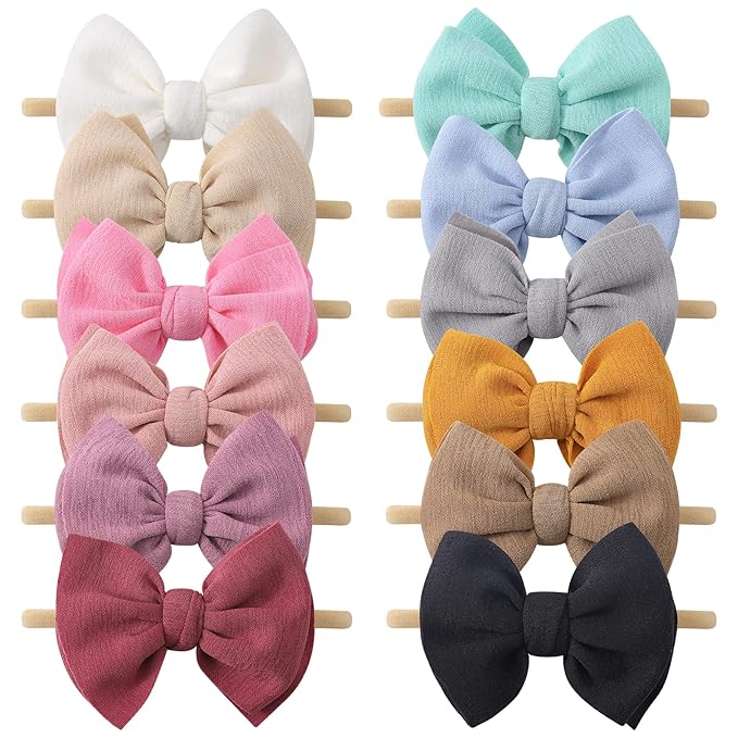 yoyokid 12 PCS Hairband with Baby Girl Bows Soft Nylon Baby Headbands and Bows Hair Accessories for Newborn Infant Toddlers Kids