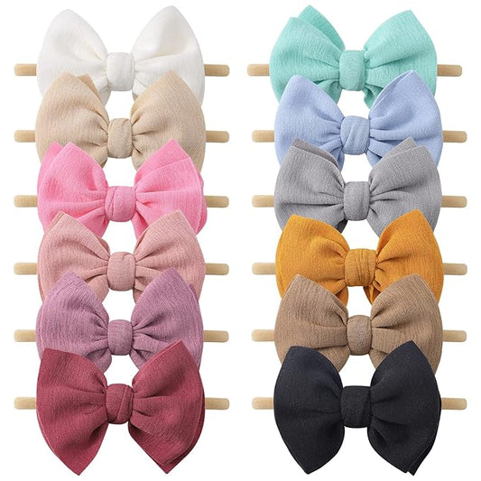 yoyokid 12 PCS Hairband with Baby Girl Bows Soft Nylon Baby Headbands and Bows Hair Accessories for Newborn Infant Toddlers Kids