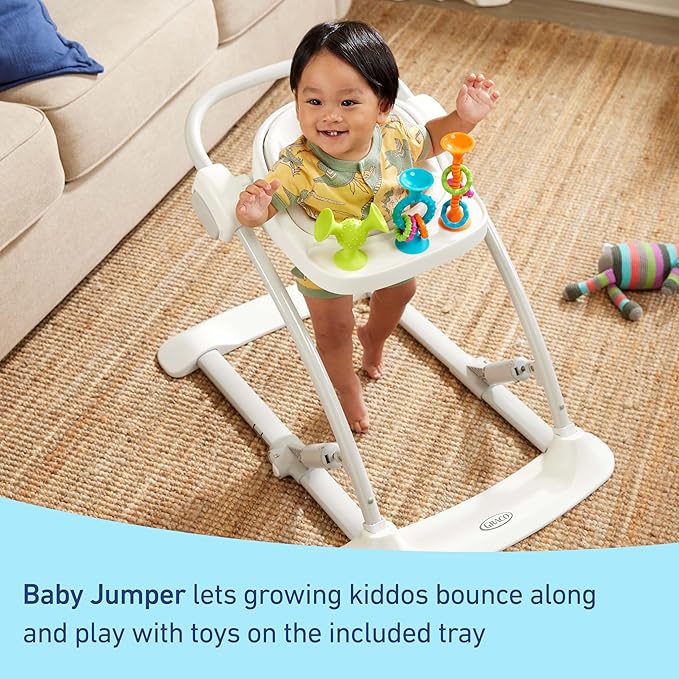 Graco Jumpstart 4-in-1 Adjustable Infant Activity Bouncer & Jumper, Versatile Baby Swing, Floor Seat, and Kids Chair with Snack Tray, Geo Pop