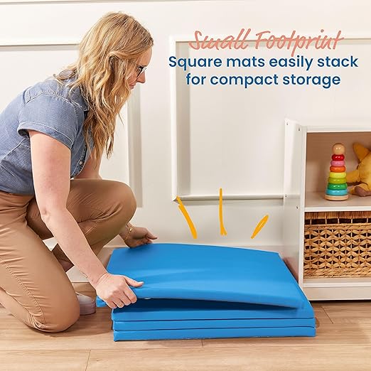 ECR4Kids SoftZone Play Patch Activity Mat Squares, Modular Playmat, French Blue, 4-Pack