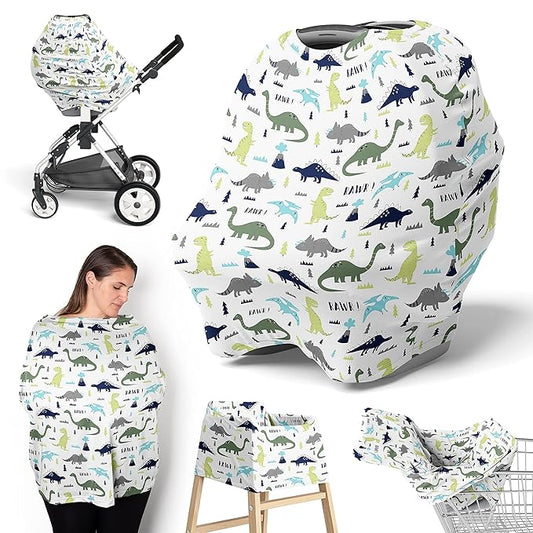 Sweet Jojo Designs Blue and Green Dinosaur Boy Infant Baby Car Seat Cover Nursing Breastfeeding Shopping Cart Stroller Canopy - Turquoise Dark Green Modern Boho Grey and White Mod Dinosaurs