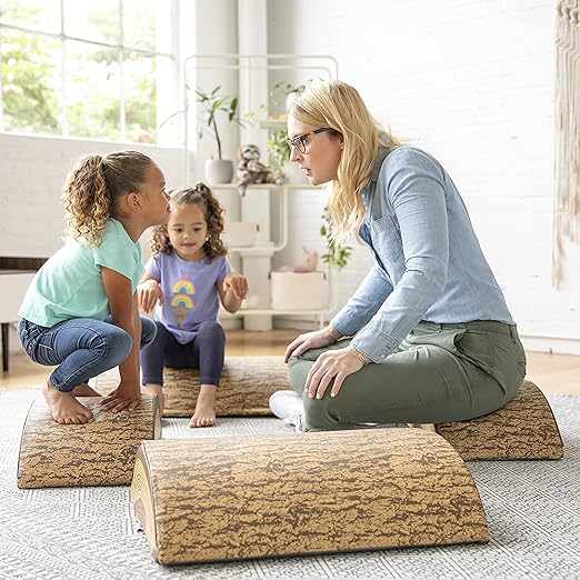 ECR4Kids SoftZone Tree Log Climber Set, Balance Builders, Chocolate, 4-Piece