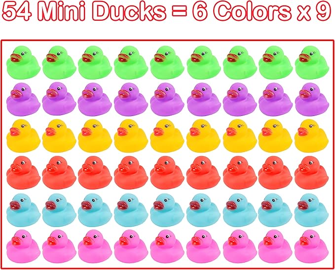 54-Pack Mini Rubber Ducks Set, Mini Colorful Rubber Duckies Bath Toy for Child,Float & Squeak Tiny Ducks Pool Toy Set for Kids Party Favors,Birthday Party Supplies,Prize Rewards