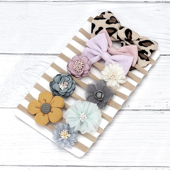 AQOKKA Baby Girl Headbands with Bows Soft Nylon Newborn Toddler Hairbands Handmade Baby Hair Accessories for Infant Girls Kids
