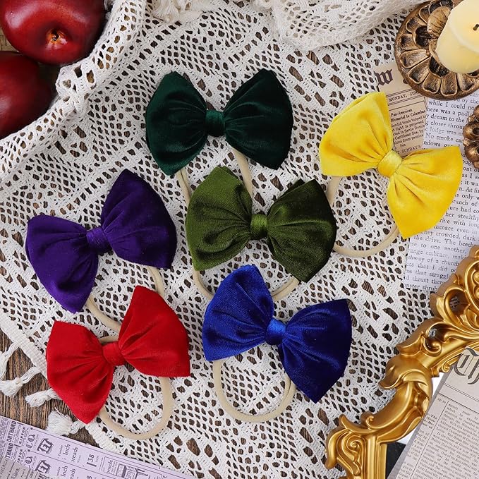 YanJie Velvet Baby Girl Bows Nylon Headbands Soft Newborn Bows Handmade Baby Headbands Hairbands Hair Accessories for Infants Toddlers Child