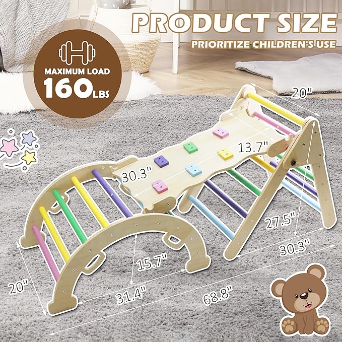 5in1 Wooden Climbing Toys, for Toddler Kids Playground with Arch & Ramp & Ladder, Foldable Baby Jungle Climbing Gym, Outdoor & Indoor