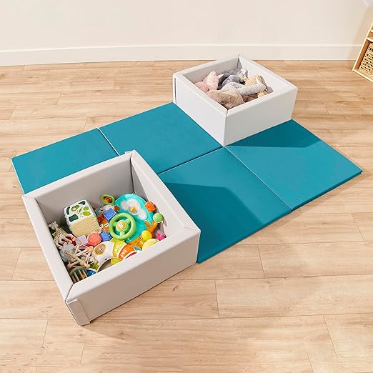 ECR4Kids SoftZone Play Patch Activity Mat Squares, Modular Playmat, Turquoise, 4-Pack