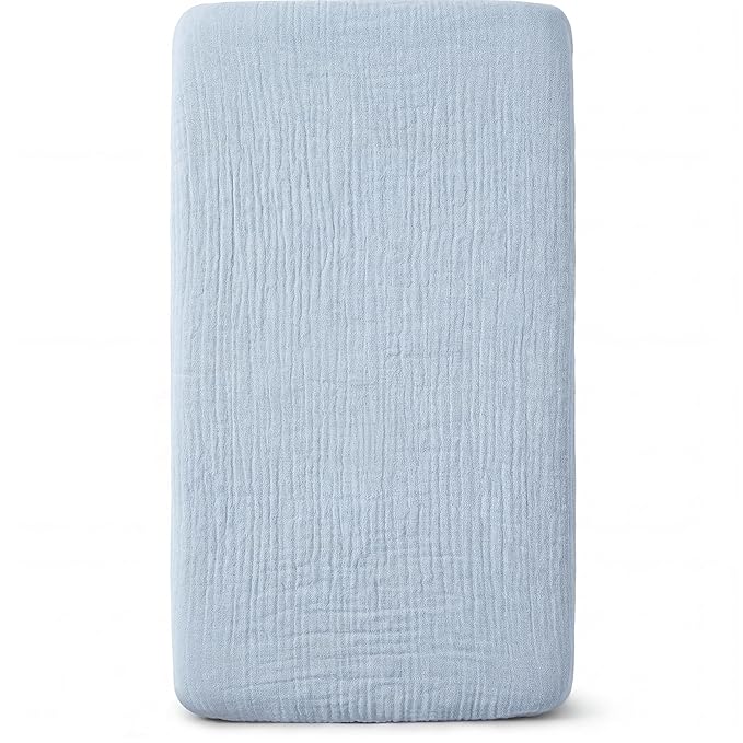 Muslin Bassinet Sheet Compatible with Mika Micky & Baby Delight Bedside Sleeper - 100% Cotton Rectangular Mattress Pad Cover (35"x20"), Breathable & Soft, Boho (1 Pack Blue)