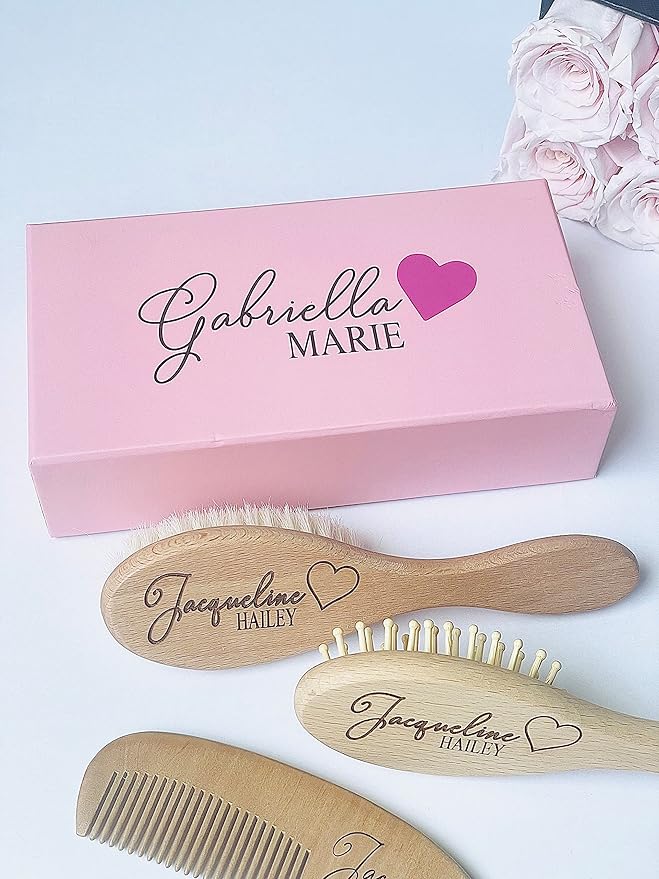 Personalized Wooden Baby Brush Set | Wooden Baby Brush and Comb Set| Personalized Baby Gift | Personalized Baby Gift Girls Girls | Heart