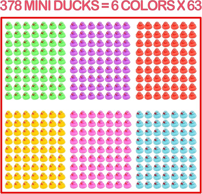 378-Pack Mini Rubber Ducks Set, Mini Colorful Rubber Duckies Bath Toy for Child,Float & Squeak Tiny Ducks Pool Toy Set for Kids Party Favors,Birthday Party Supplies,Prize Rewards