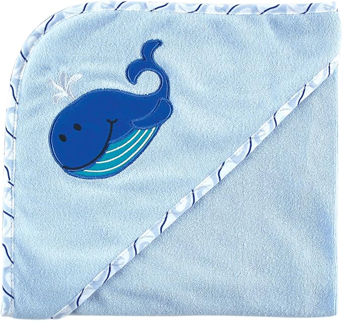 Luvable Friends Unisex Baby Hooded Towel and Washcloth, Blue Whale, One Size