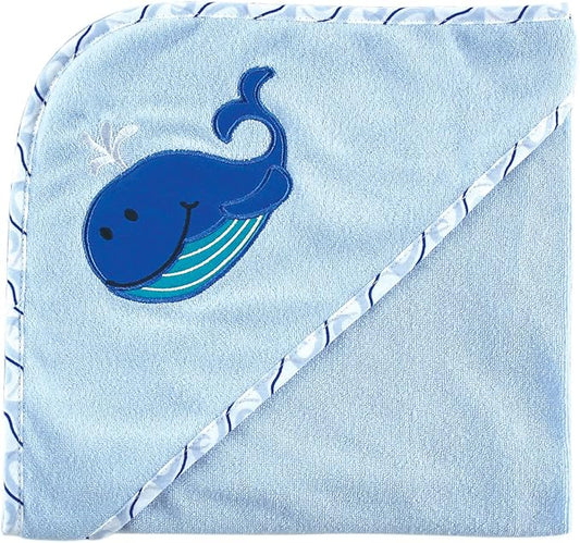 Luvable Friends Unisex Baby Hooded Towel and Washcloth, Blue Whale, One Size