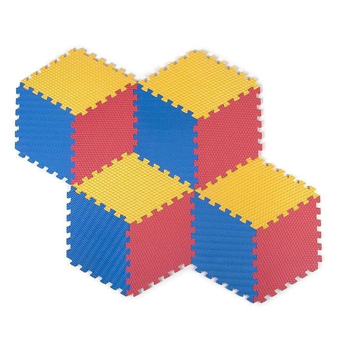 Tadpoles 12-Piece Rhombus Shaped Playmat | Interlocking Foam Mats | Soft and Durable | Total Floor Coverage of 54” x 40” | Ideal for the Playroom, Den, Bedroom, and More | For Kids and Adults | Blue
