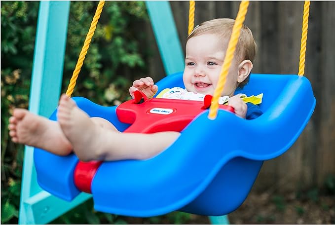 Little Tikes Snug 'n Secure Blue Swing with Adjustable Straps, 2-in-1 for Baby and Toddlers Ages 9 Months - 4 Years