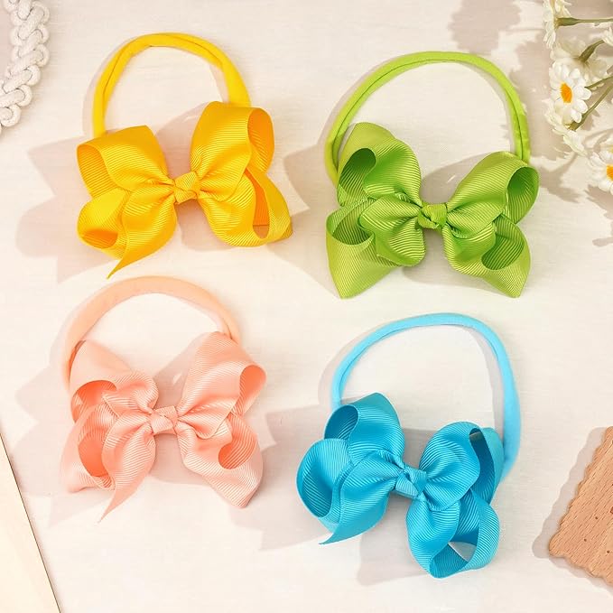 CÉLLOT 40 Colors Baby Bow Headbands 3.5" Hair Bows Super Soft Nylon Headbands for Baby Girls Infants preemie and Newborn Kids Hair Accessories