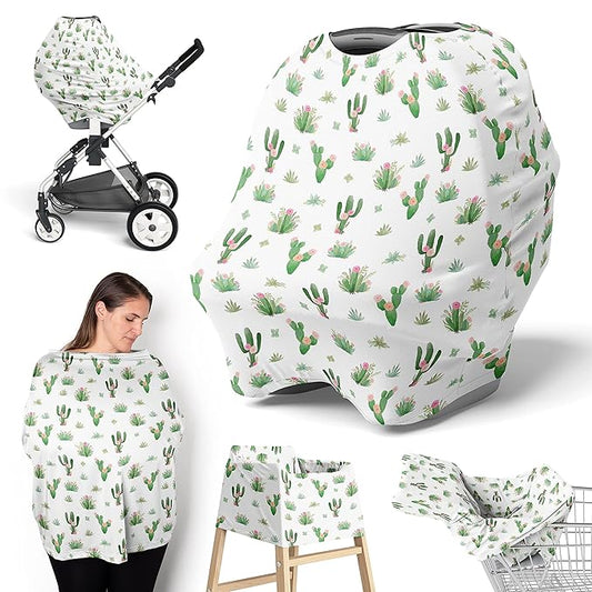 Sweet Jojo Designs Cactus Floral Girl Infant Baby Car Seat Cover Nursing Breastfeeding Shopping Cart Stroller Canopy - Pink and Green Boho Bohemian Watercolor Shabby Chic Desert