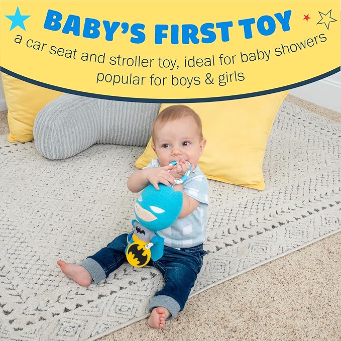 Kids Preferred DC Comics The Batman Multi Sensory Activity Toy with Teethers, Crinkle Textures, and Clip for On The Go Fun for Infant and Baby Boys and Girls, Medium