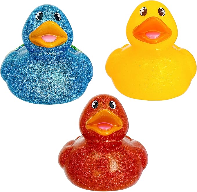 The Dreidel Company Giant Glitter Rubber Duck Toy with Sound Assortment Duckies for Kids, Bath Birthday Gifts Baby Showers Summer Beach and Pool Activity, 6" (6-Pack)
