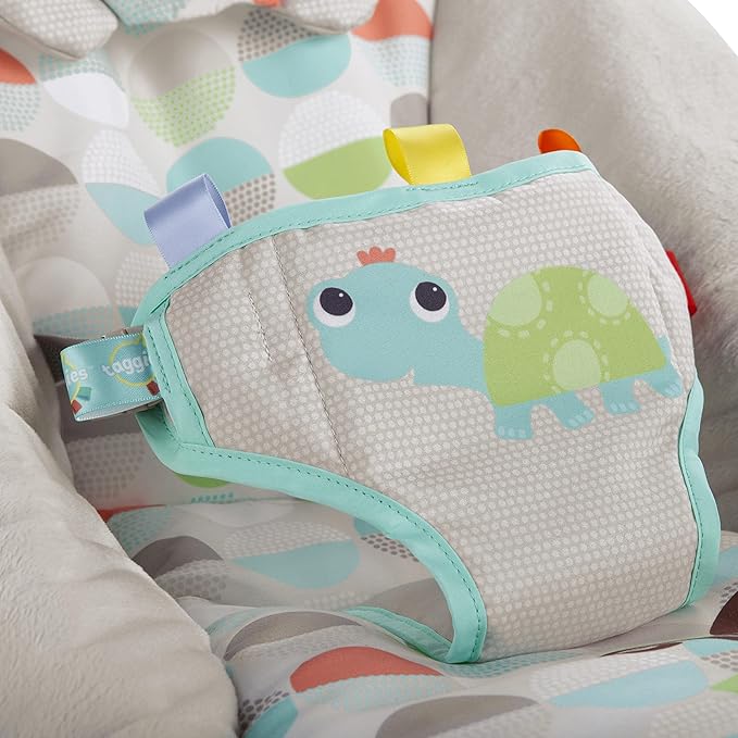 Bright Starts Baby Bouncer Soothing Vibrations Infant Seat - Taggies, Music, Removable -Toy Bar, 0-6 Months Up to 20 lbs (Happy Safari)
