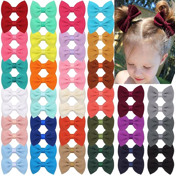JOYOYO 60Pcs Baby Girls Kids Toddlers 2.75 Inch Twill Waffle Fabric Hair Bows Alligator Clips for Pigtails Hair Accessories and Bangs