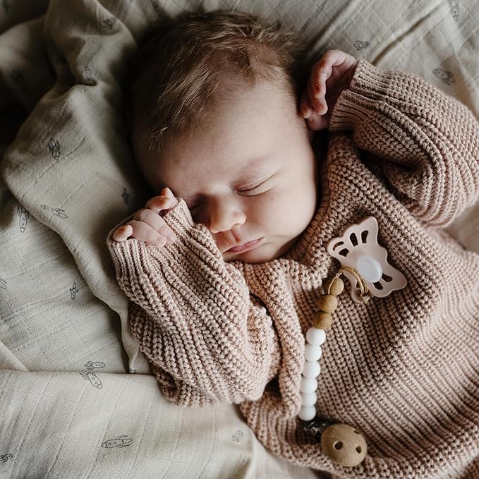 FRIGG Butterfly Anatomical SilkySoft Silicone Baby Pacifier | Made in Denmark | BPA-Free (Cedar/Baby Pink, 0-6 Months)