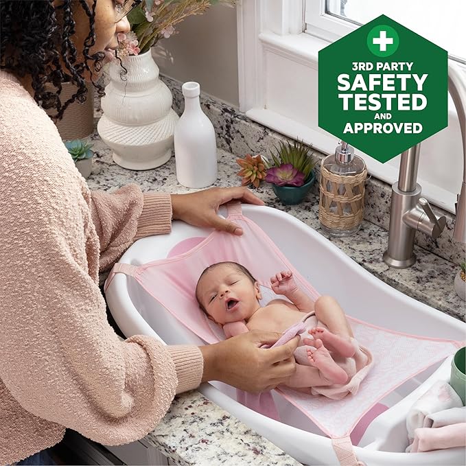 Ingenuity Comfy Clean Deluxe Newborn to Toddler Baby Bathtub, 3-in-1 with Removable Sling, Padded Backrest, 0-24 Months, Pink