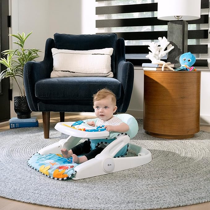 Baby Einstein Unisex Sea of Support 2 in 1 Sit Up Floor Seat with Soft Seat Pad, Store Tray, and Sea of Sensory Details, Multicolor