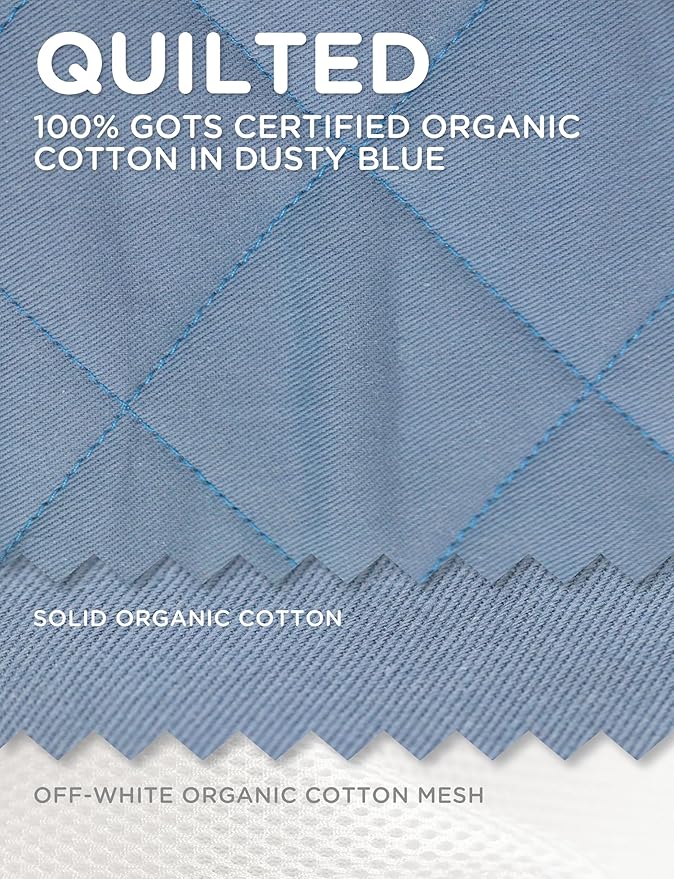 Baby Delight Alpine Deluxe Portable Baby Bouncer | Infant | 0-6 Months | 100% GOTS Certified Organic Cotton Fabric | Organic Dusty Blue