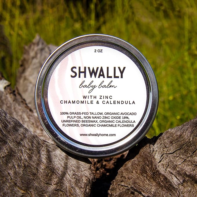 Shwally Tallow & Calendula Baby Bootie, Lip and Nipple Balms, The Ultimate Paleo Skin and Baby Bootie Protector - All Edible Ingredients, Not Scented (White - Zinc + Chamomile, 2 Oz)